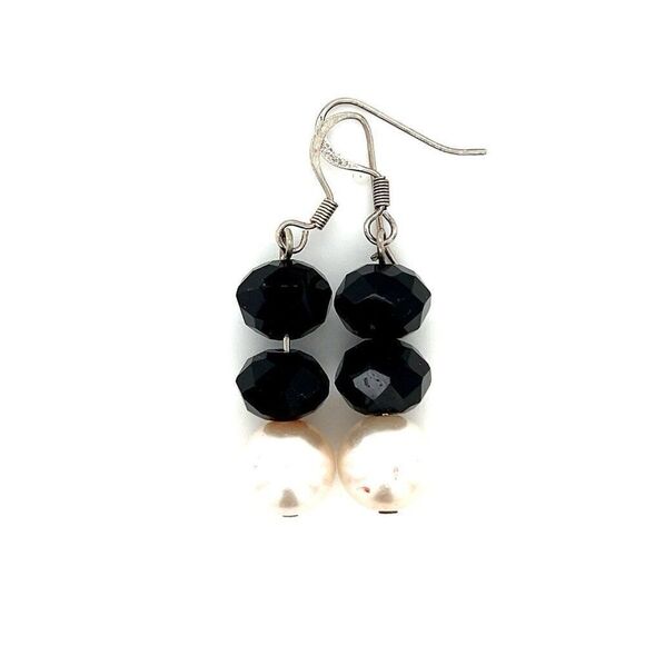 Black Stone & Pearl Earrings - Picture 1 of 3